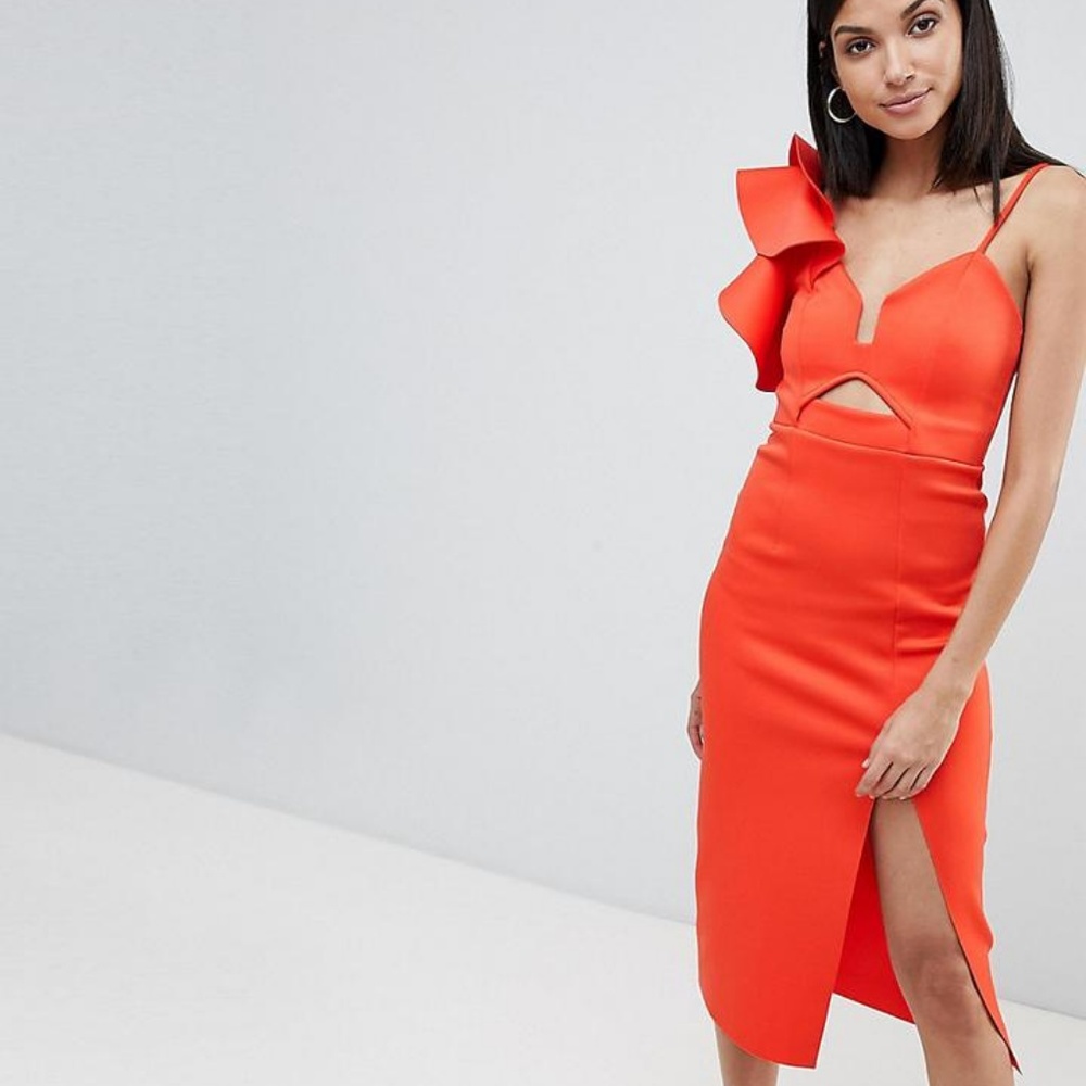 ASOS frill one shoulder scuba bodycon dress SIZE 2